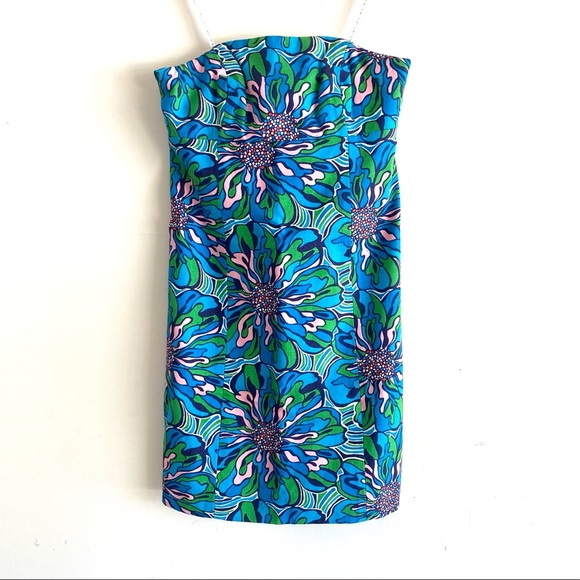 Lily Pulitzer Strapless Floral Sheath Dress XS 00 Blue & Pink